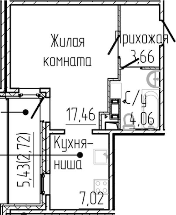 Квартира студия 34.92 м², 3/8 эт., ЖК «SERTOLOVO PARK»